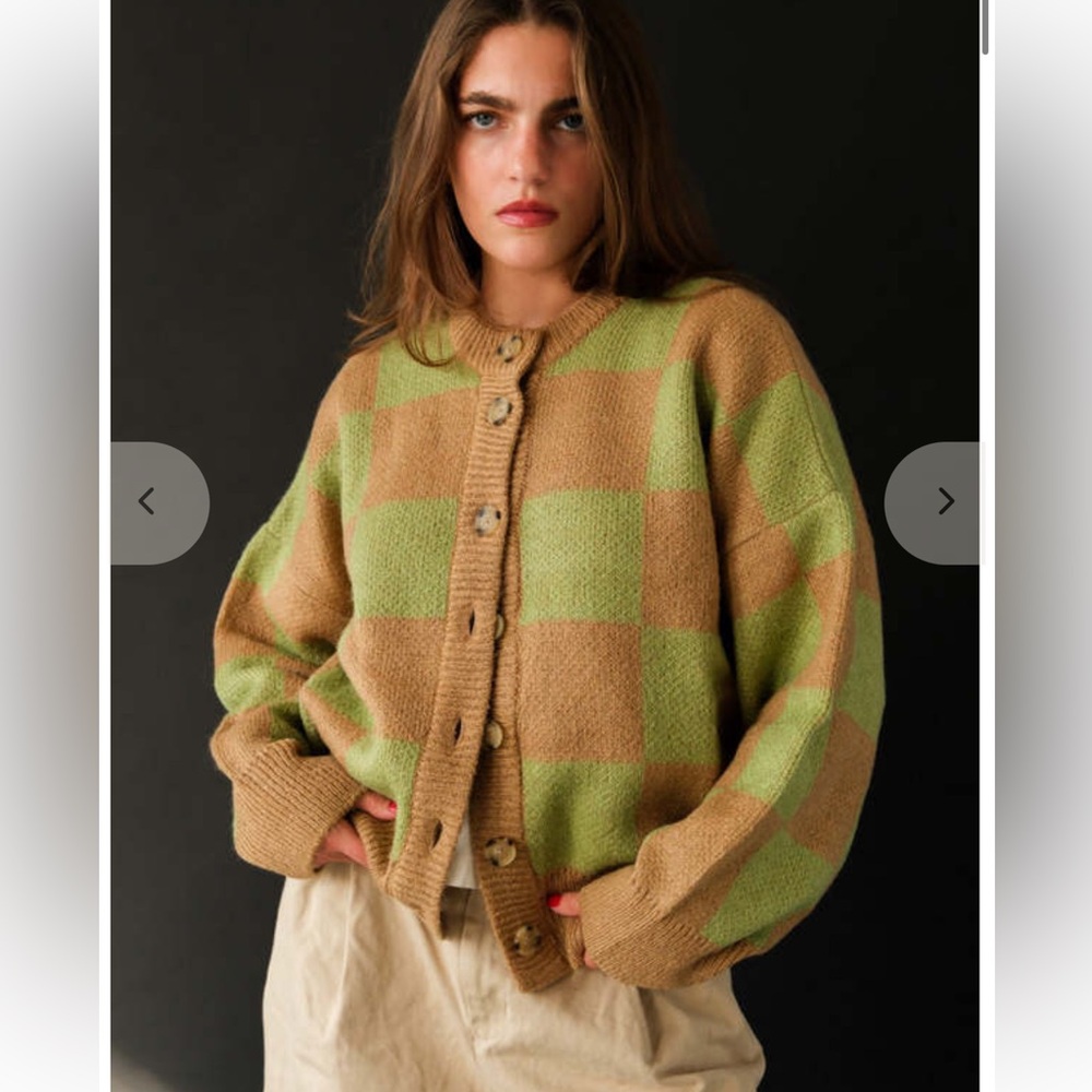 RITA ROW ELLEN CARDIGAN IN CAMEL + GREEN